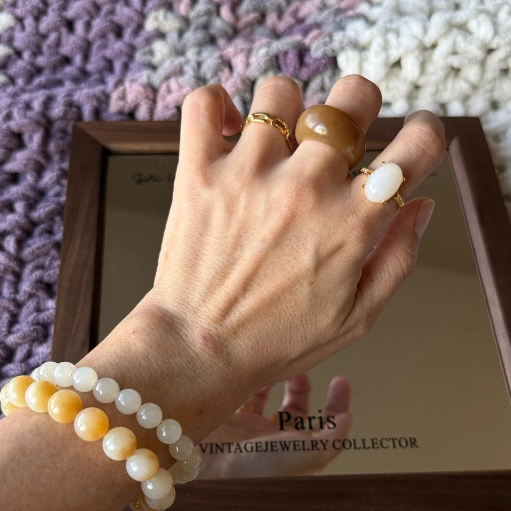 Hetian Jade Lotus Pink Oval Ring